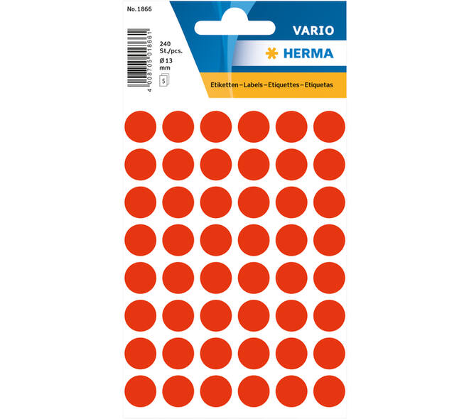 Etiket HERMA 1866 rond 12mm fluor rood 240 stuks