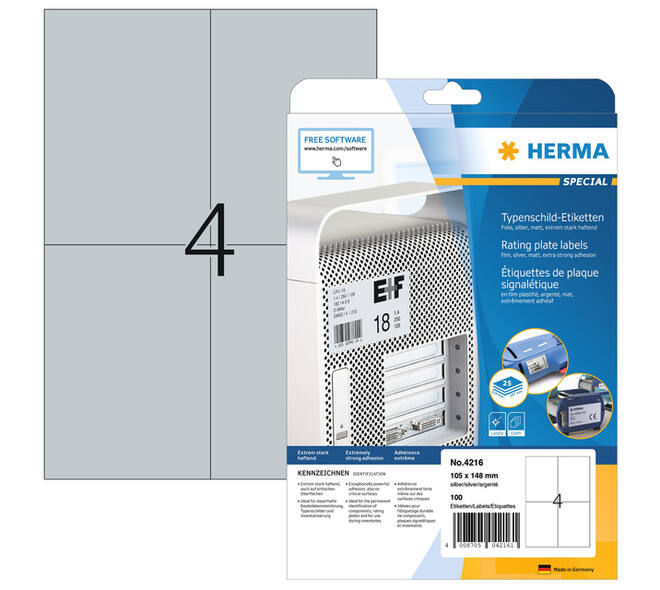 Etiket HERMA 4216 105x148mm weerbestendig zilver 100 stuks