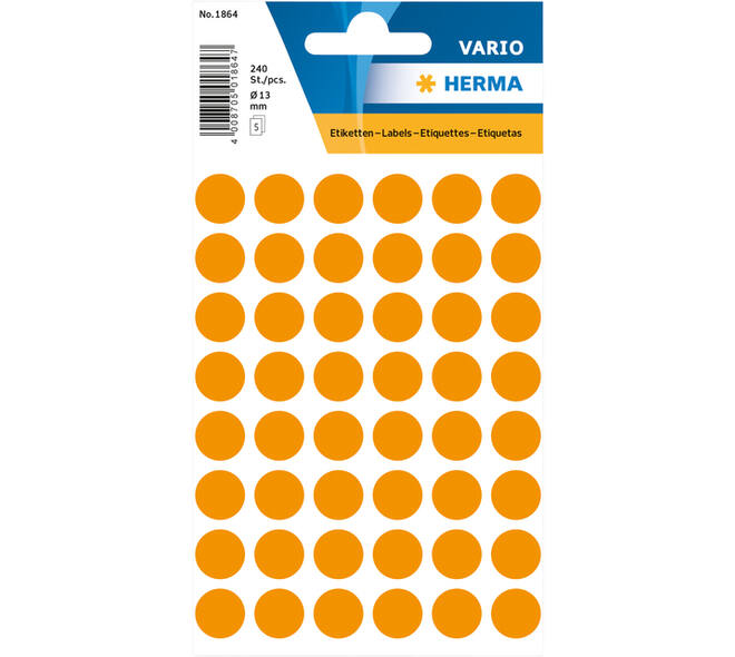 Etiket HERMA 1864 rond 12mm fluor oranje 240 stuks