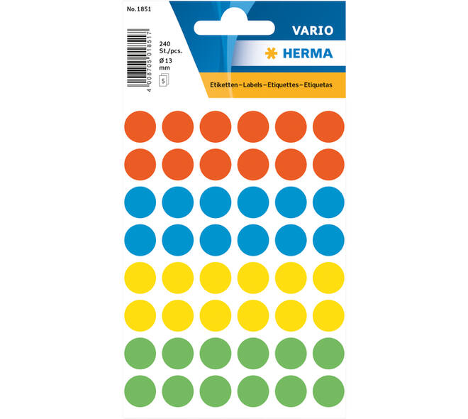 Etiket HERMA 1851 rond 12mm assorti 240 stuks