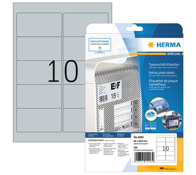 Etiket HERMA 4223 96x50.8mm folie zilver 250 stuks