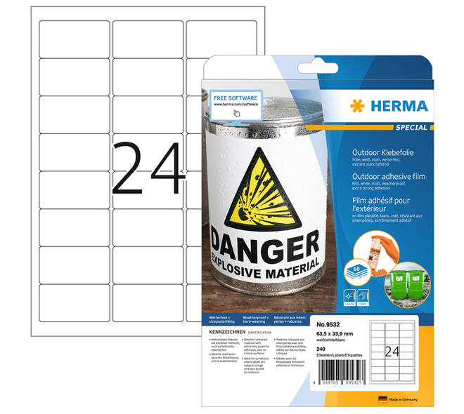 Etiket HERMA 9532 63.5x33.9mm weerbestendig wit 240 stuks
