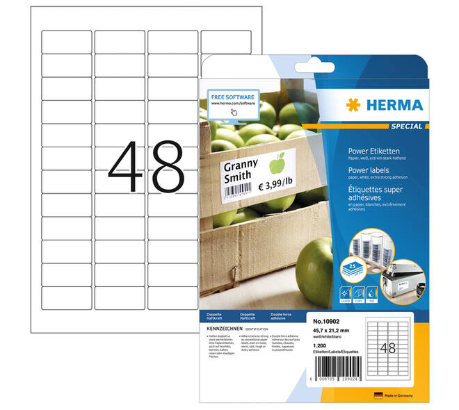Etiket HERMA Power 10902 45.7x21.2mm wit 1200 stuks