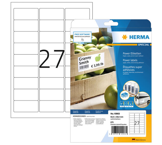 Etiket HERMA Power 10903 63.5x29.6mm wit 675 stuks