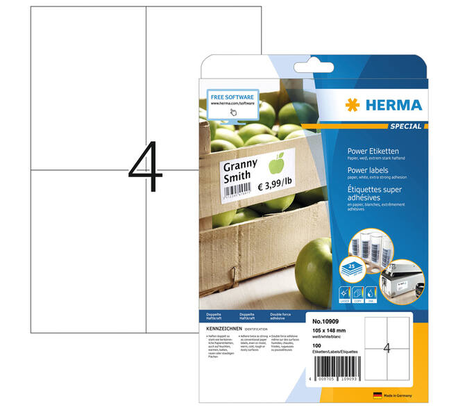 Etiket HERMA Power 10909 105x148mm wit 100 stuks