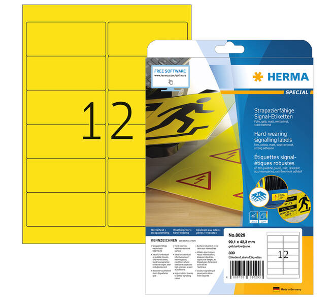 Etiket HERMA 8029 99.1x42.3mm weerbestendig geel 300 stuks
