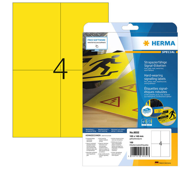 Etiket HERMA 8032 105x148mm weerbestendig geel 100 stuks