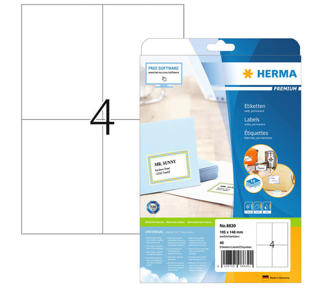 Etiket HERMA 8630 105x148mm premium wit 40 stuks