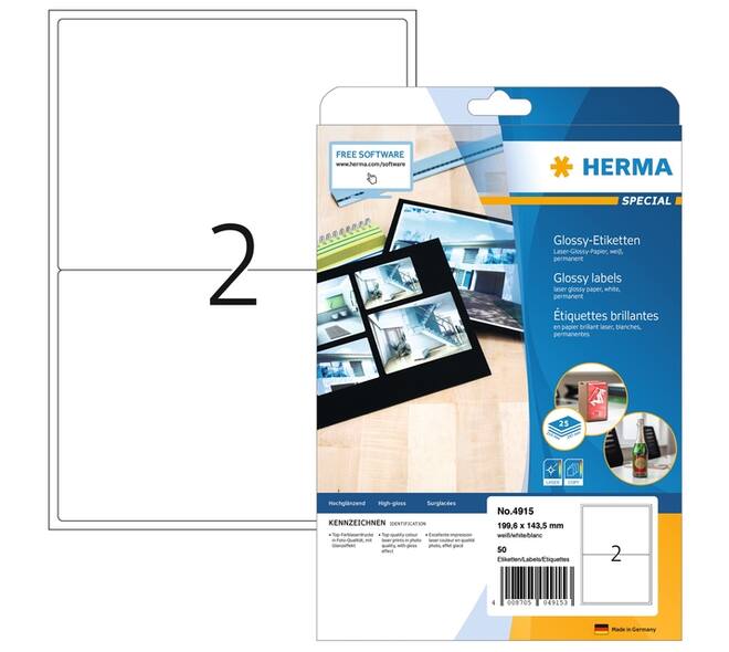 Etiket HERMA 4915 199.6x143.5mm glossy wit 50 stuks