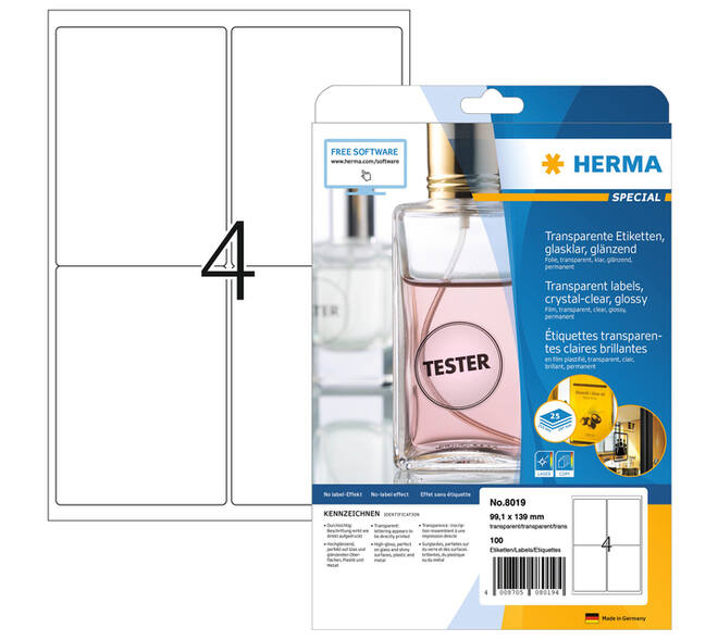 Etiket HERMA 8019 99.1x139mm transparant 100 stuks