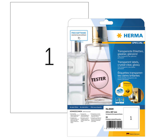 Etiket HERMA 8020 210x297mm transparant 25 stuks