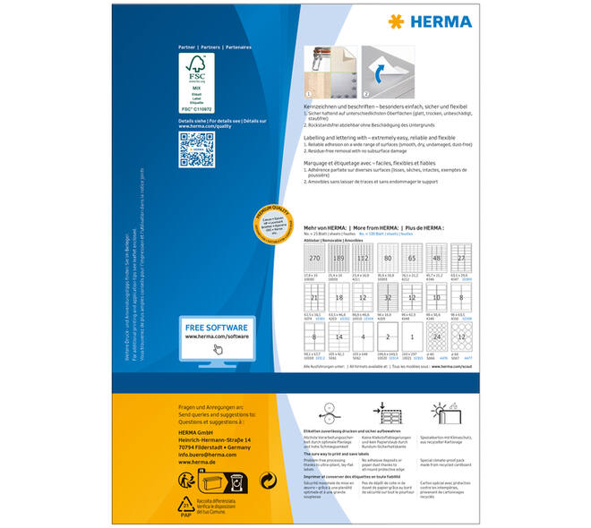 Etiket HERMA 4476 40mm verwijderbaar wit 2400 stuks