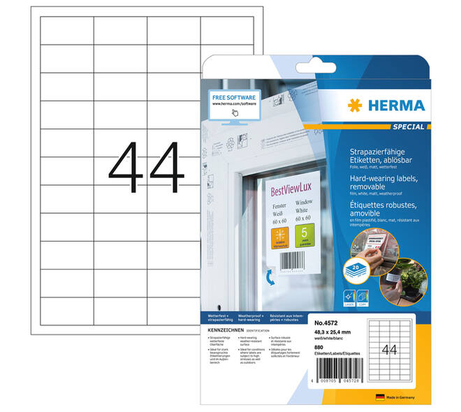 Etiket HERMA 4572 48.3x25.4mm folie wit 880 stuks