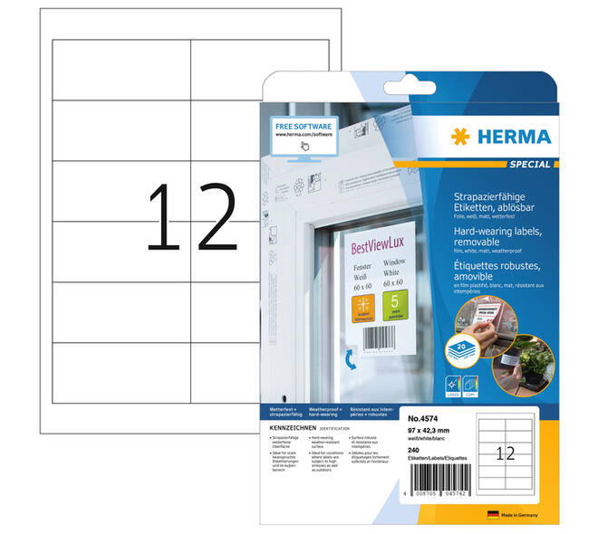 Etiket HERMA 4574 97x42.3mm folie wit 240 stuks