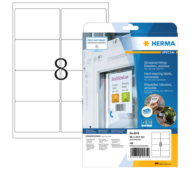 Etiket HERMA 4575 99.1x67.7mm folie wit 160 stuks