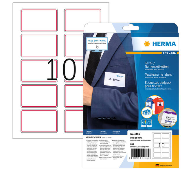 Naambadge etiket HERMA 4405 80x50mm wit/rood 200 stuks