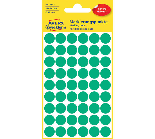 Etiket Avery 3143 rond 12mm groen 270 stuks