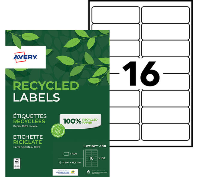 Etiket Avery LR7162-100 99.1x33.9mm recycled wit 1600 stuks