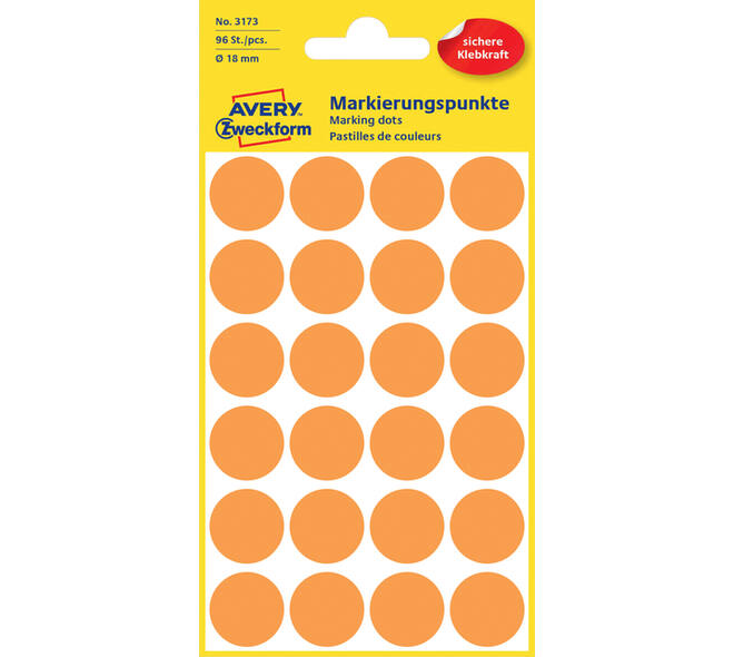 Etiket Avery 3173 rond 18mm lichtoranje 96 stuks