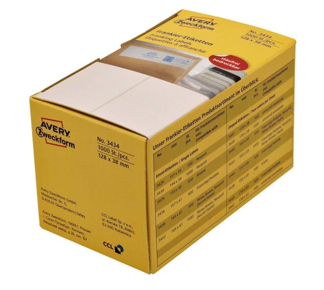 Frankeeretiket Avery 3434 128x38mm 1000 stuks