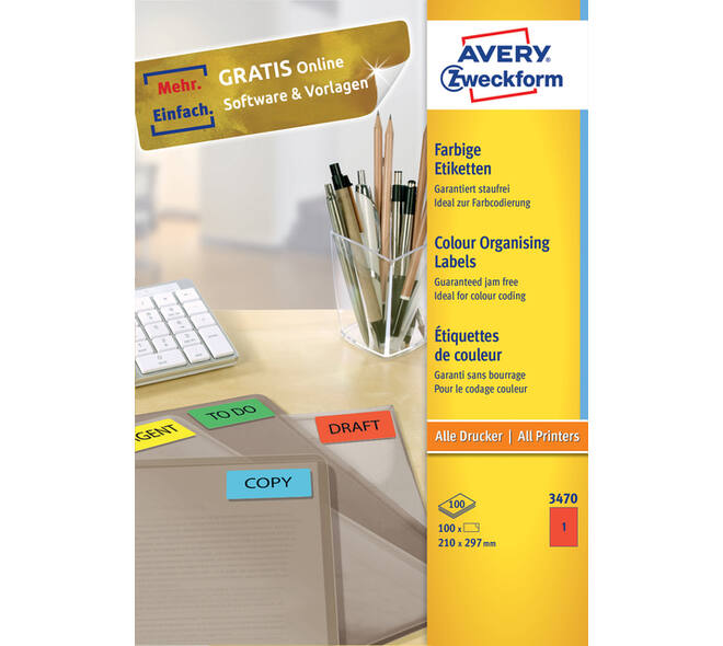 Etiket Avery 3470 210x297mm A4 rood 100 stuks
