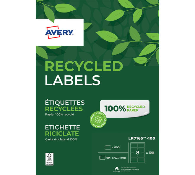 Etiket Avery LR7165-100 99.1x67.7mm recycled wit 800 stuks
