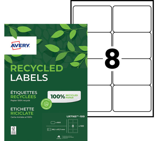 Etiket Avery LR7165-100 99.1x67.7mm recycled wit 800 stuks