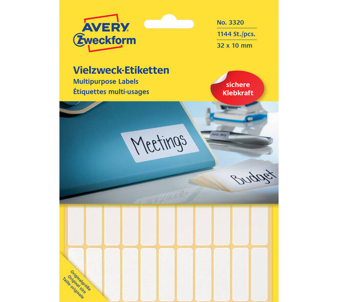 Etiket Avery 3320 32x10mm wit 1144 stuks