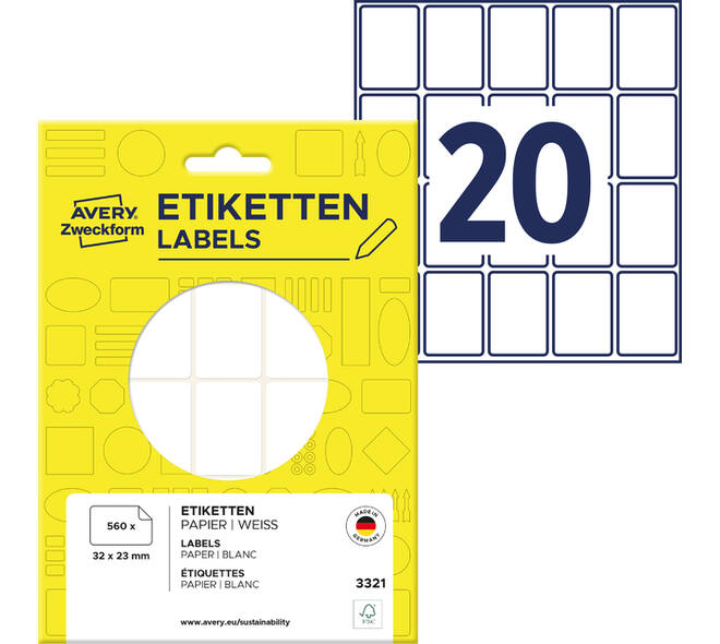 Etiket Avery 3321 32x23mm wit 560 stuks