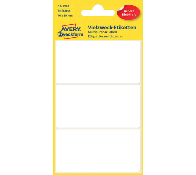 Etiket Avery 3081 76x39mm wit 18 stuks