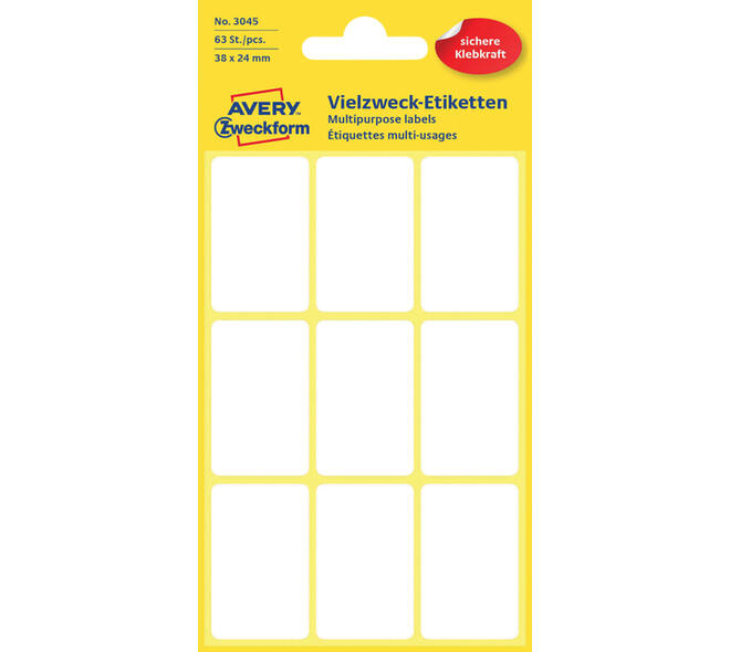 Etiket Avery 3045 38x24mm wit 63 stuks