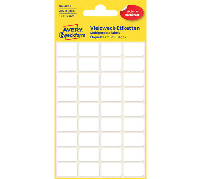 Etiket Avery 3042 18x12mm wit 216 stuks