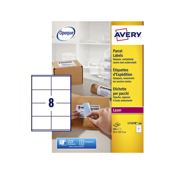 Etiket Avery L7165B-100 99.1x67.7mm blockout 800 stuks
