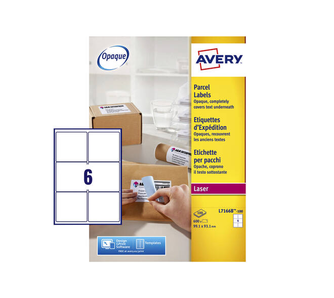 Etiket Avery L7166B-100 99.1x93.1mm blockout 600 stuks