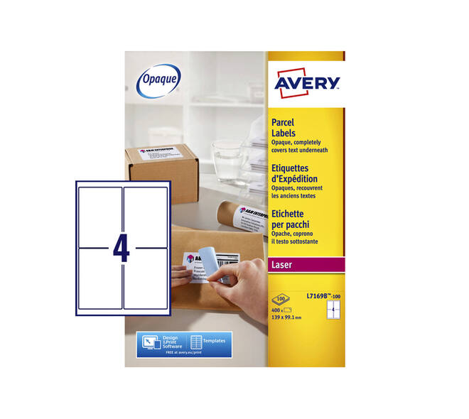 Etiket Avery L7169B-100 99.1x139mm blockout 400 stuks