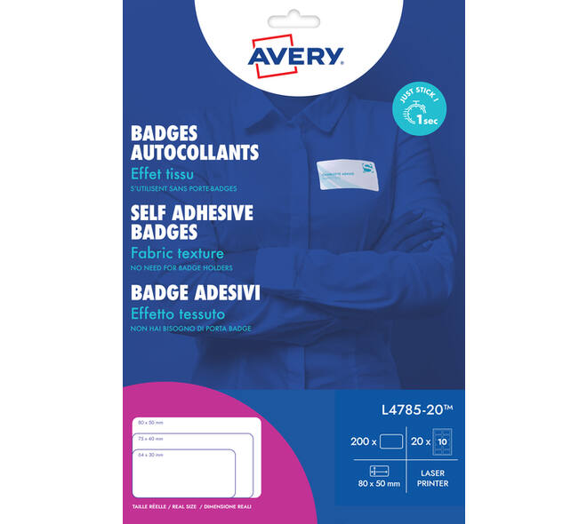 Naambadge etiket Avery L4785-20 80x50mm 200 stuks