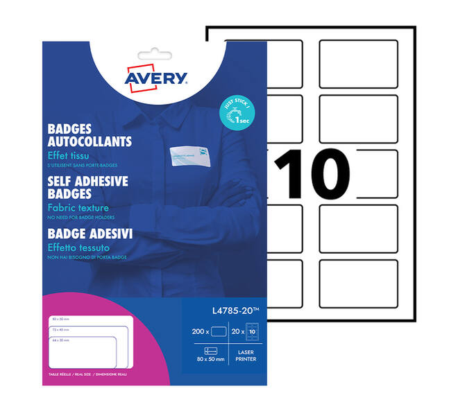 Naambadge etiket Avery L4785-20 80x50mm 200 stuks