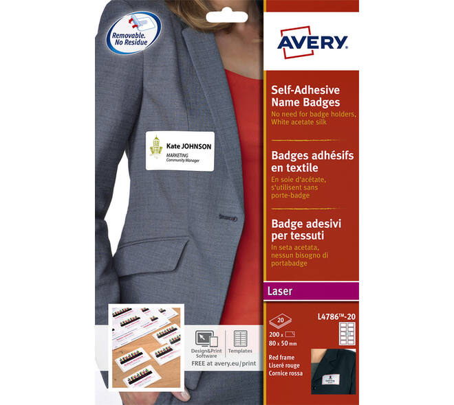 Naambadge etiket Avery L4786-20 80x50mm rood kader 200 stuks