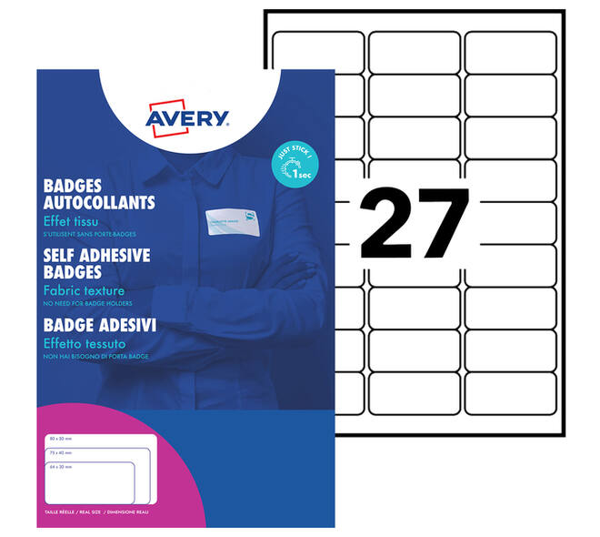 Naambadge etiket Avery L4784-20 63.5x29.6mm zk 540 stuks