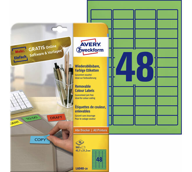 Etiket Avery L6040-20 45.7x21.2mm groen 960 stuks
