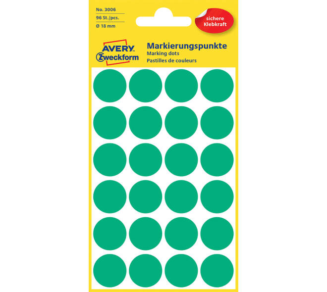 Etiket Avery 3006 rond 18mm groen 96 stuks