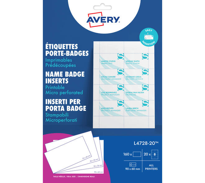 Badgekaart Avery L4728-20 60x90mm microperforatie 20 vel