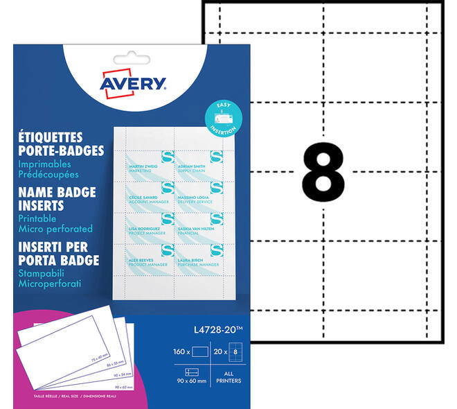 Badgekaart Avery L4728-20 60x90mm microperforatie 20 vel