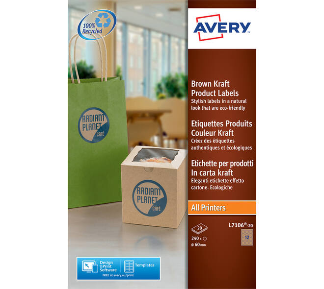 Etiket Avery L7106-20 60mm bruin 240 stuks