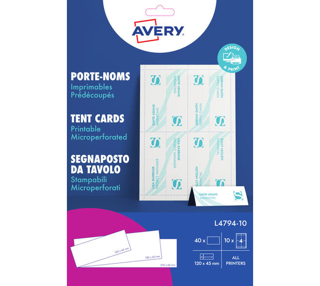 Tafelnaambord Avery L4794-10 120x45mm wit 10 stuks