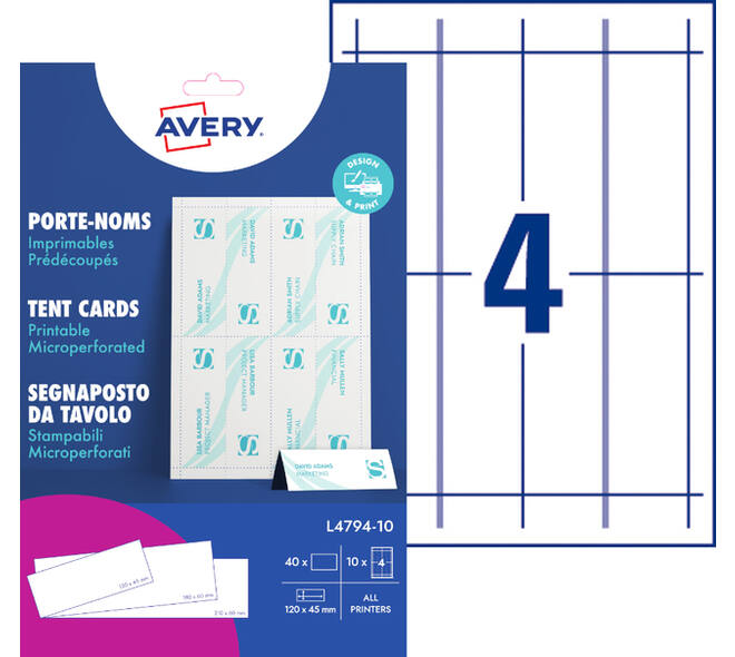 Tafelnaambord Avery L4794-10 120x45mm wit 10 stuks