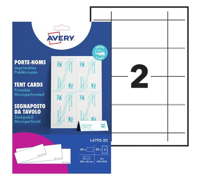 Tafelnaambord Avery L4795-20 180x60mm wit 20 stuks