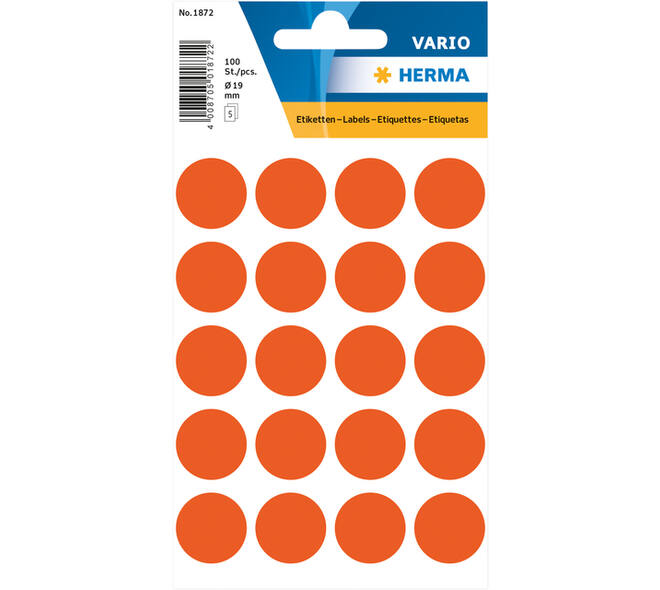 Etiket HERMA 1872 rond 19mm rood 100 stuks