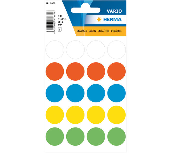 Etiket HERMA 1881 rond 19mm assorti 100 stuks