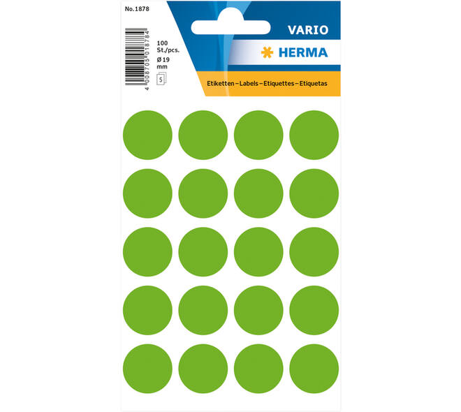Etiket HERMA 1878 rond 19mm fluor groen 100 stuks